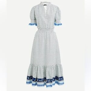 J.Crew Smocked V-Neck Short Sleeve Ruffle Long Dress In Cotton Voile Size 2X